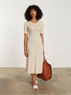 Everlane Open Back Rib Dress | Size S | Cream | TENCEL | NWT